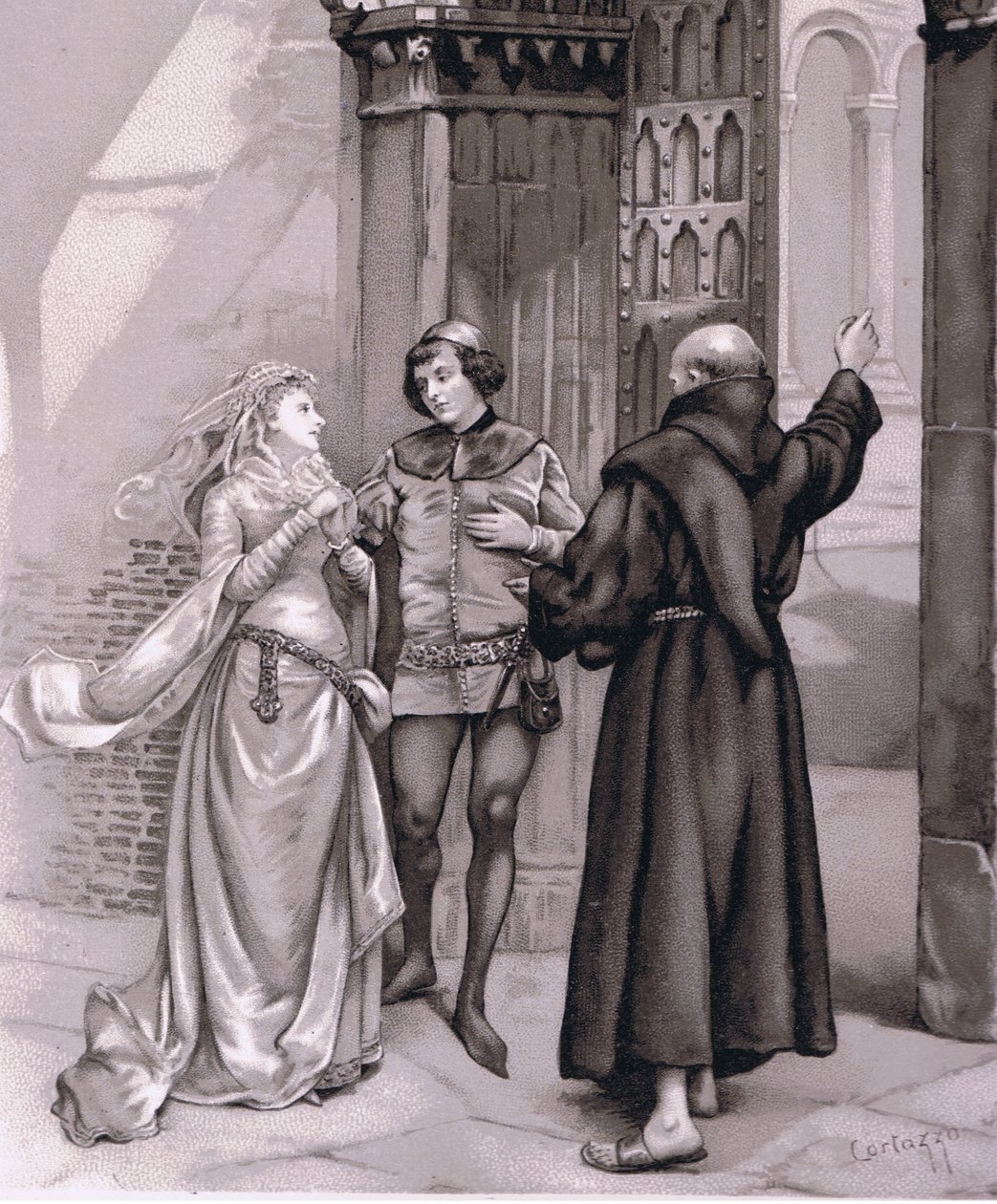 Ange broder Laurence och Romeo, illustration från Romeo och Julia, av Curtazzo Curtazzo