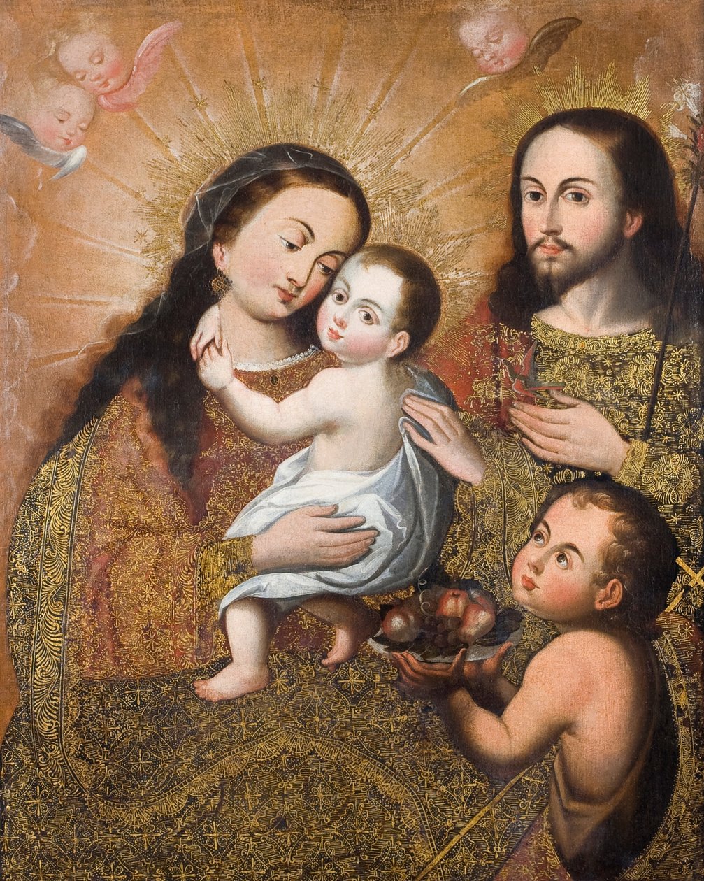 Helig familj med Saint John och en guldfink av Cuzco School