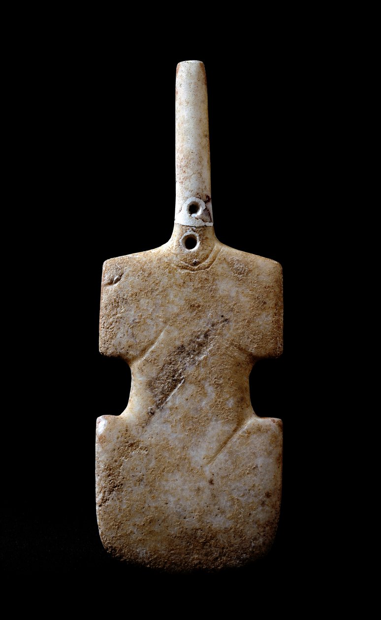 Kykladernas konst: ”” statyett i form av fiol””” marmoridol från Paros. 3000 f.Kr. Kykladiska civilisationen (-3200 a -2000) Aten, Arkeologiska museet av Cycladic