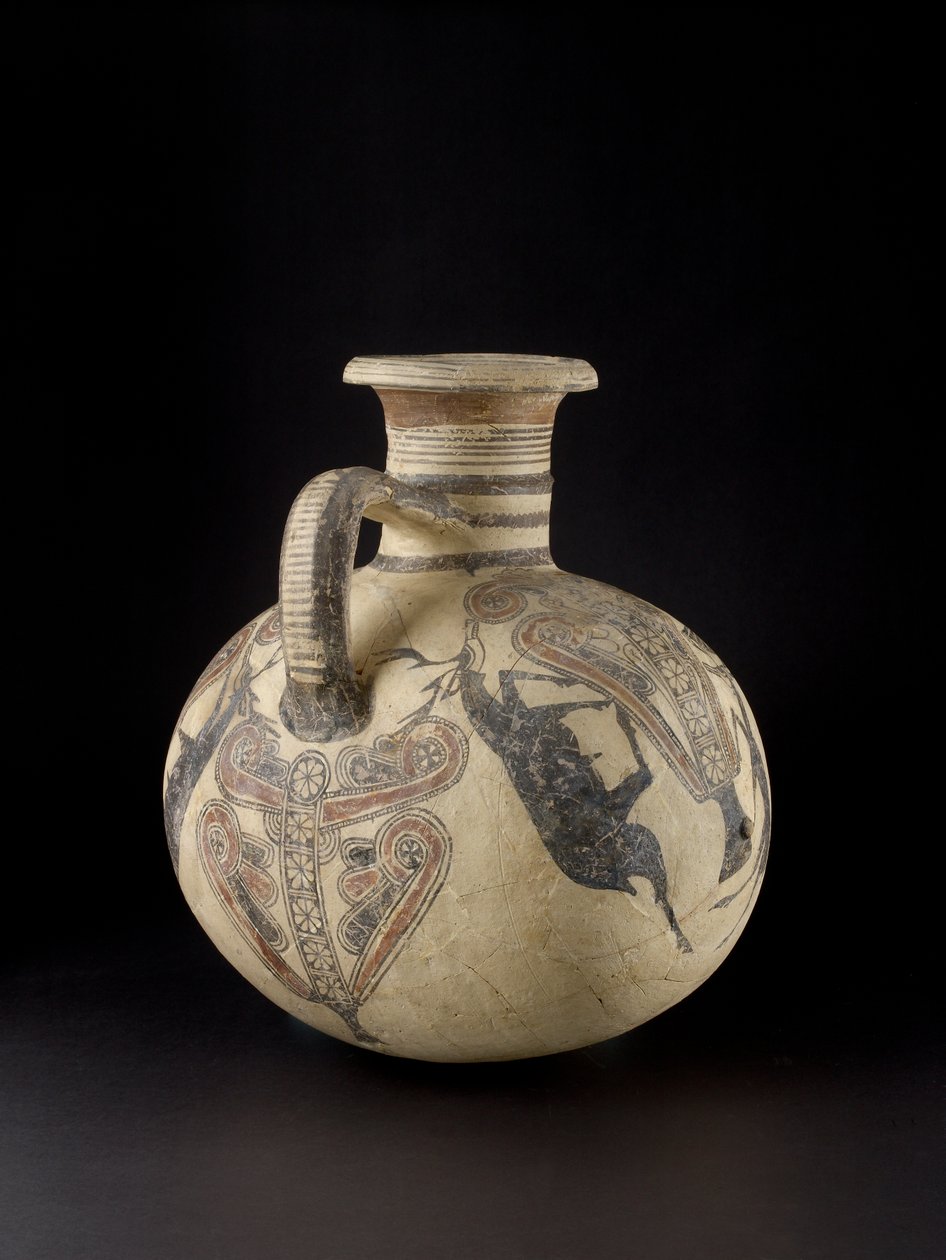 Cypriotisk fatkanna föreställande fåglar och rådjur, 700-600-tal (keramik) av Cypriot