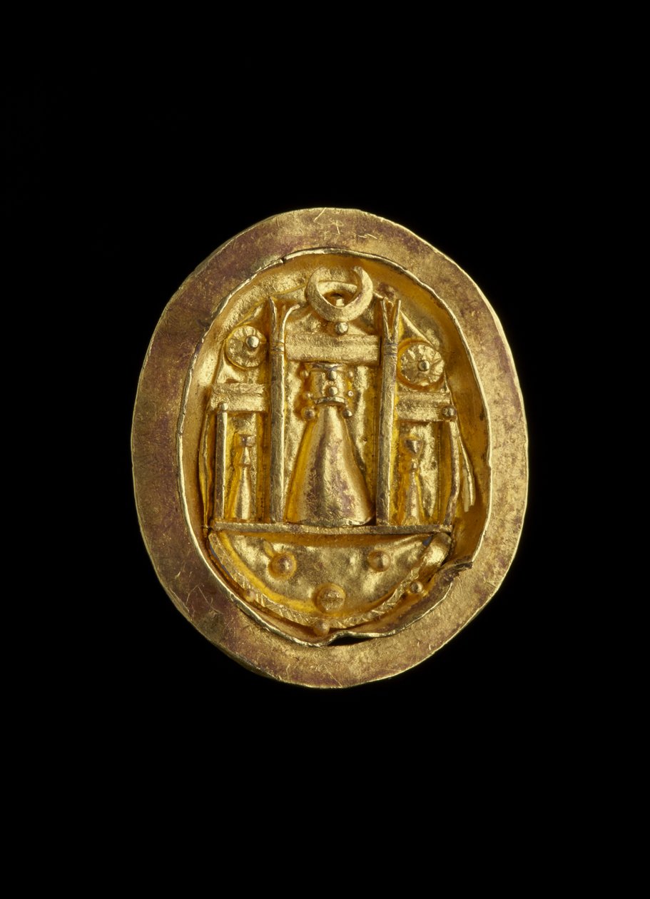 Fingerring i guld med inställning som visar Afrodites helgedom i Pafos, romersk tid (Cypern) c.50 f.Kr.-330 e.Kr. (guld) av Cypriot