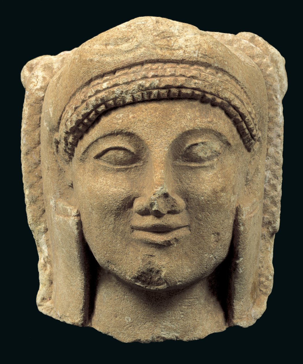 Huvud från en staty av Herakles, från Cypern, Cypro-Archaic II Period (kalksten) av Cypriot