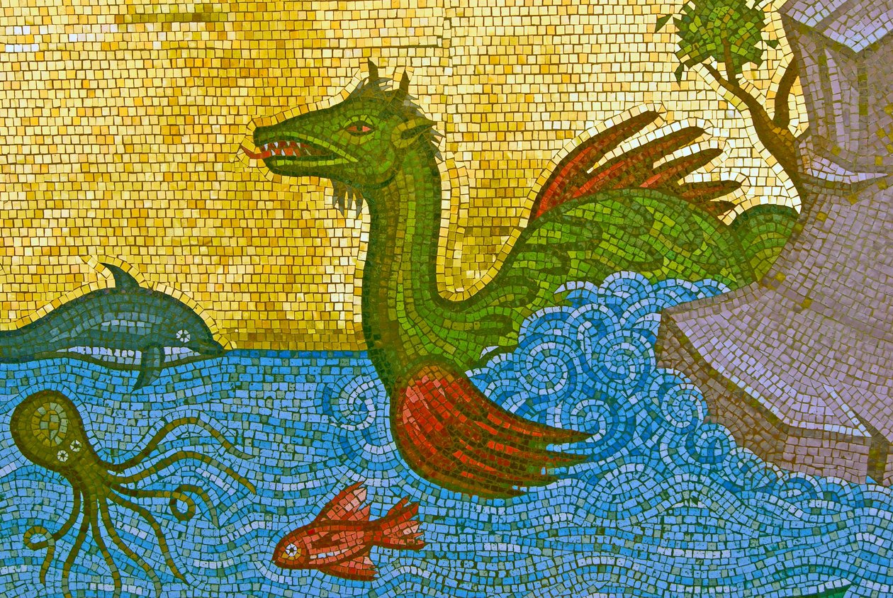Sea Serpent, Kykkos-klostret, Troodosbergen, Cypern (mosaik) av Cypriot