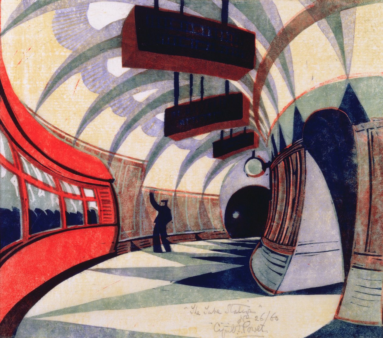 The Tube Train, c.1932 (linosnitt) (se även 151089) av Cyril Edward Power