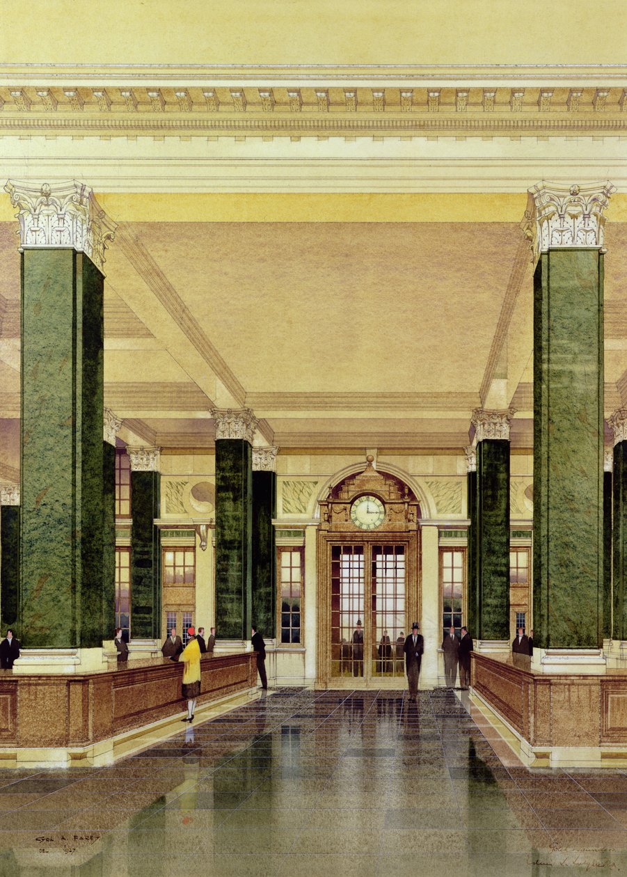Interiör från Midland Bank, London av Cyril Farey
