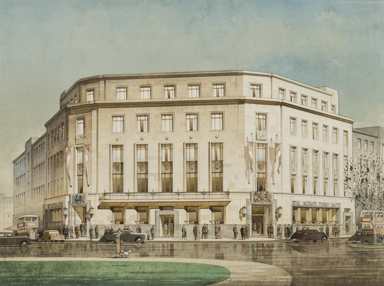 The Royal Insurance Company, Plymouth, designad av design av Thomas Smith Tait av Cyril Farey
