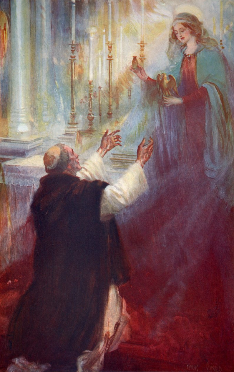 Legenden om kröningsoljan och ampullen: jungfrun som uppenbarade sig för Thomas a Becket av Cyrus (after) Cuneo