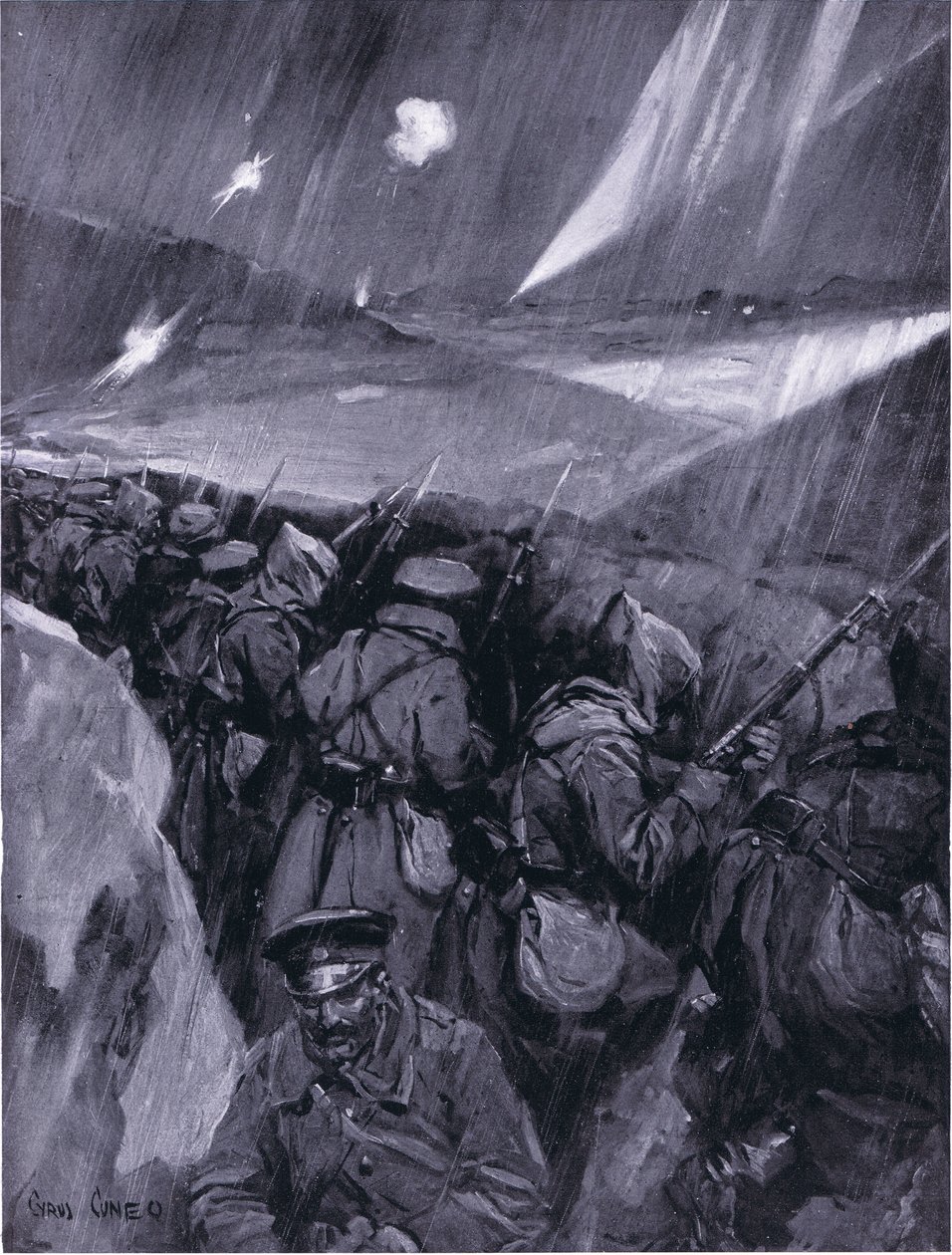 Bulgarer som belägrar Adrianopel 1912-1913, illustration från Hutchinsons History of the Nations VOL 4 c.1920-talet av Cyrus Cuneo