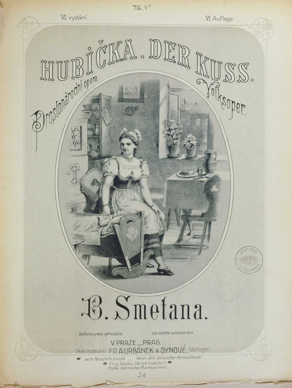 Omslag till partituret till The Kiss av Bedrich Smetana (1824-84) av Czech School