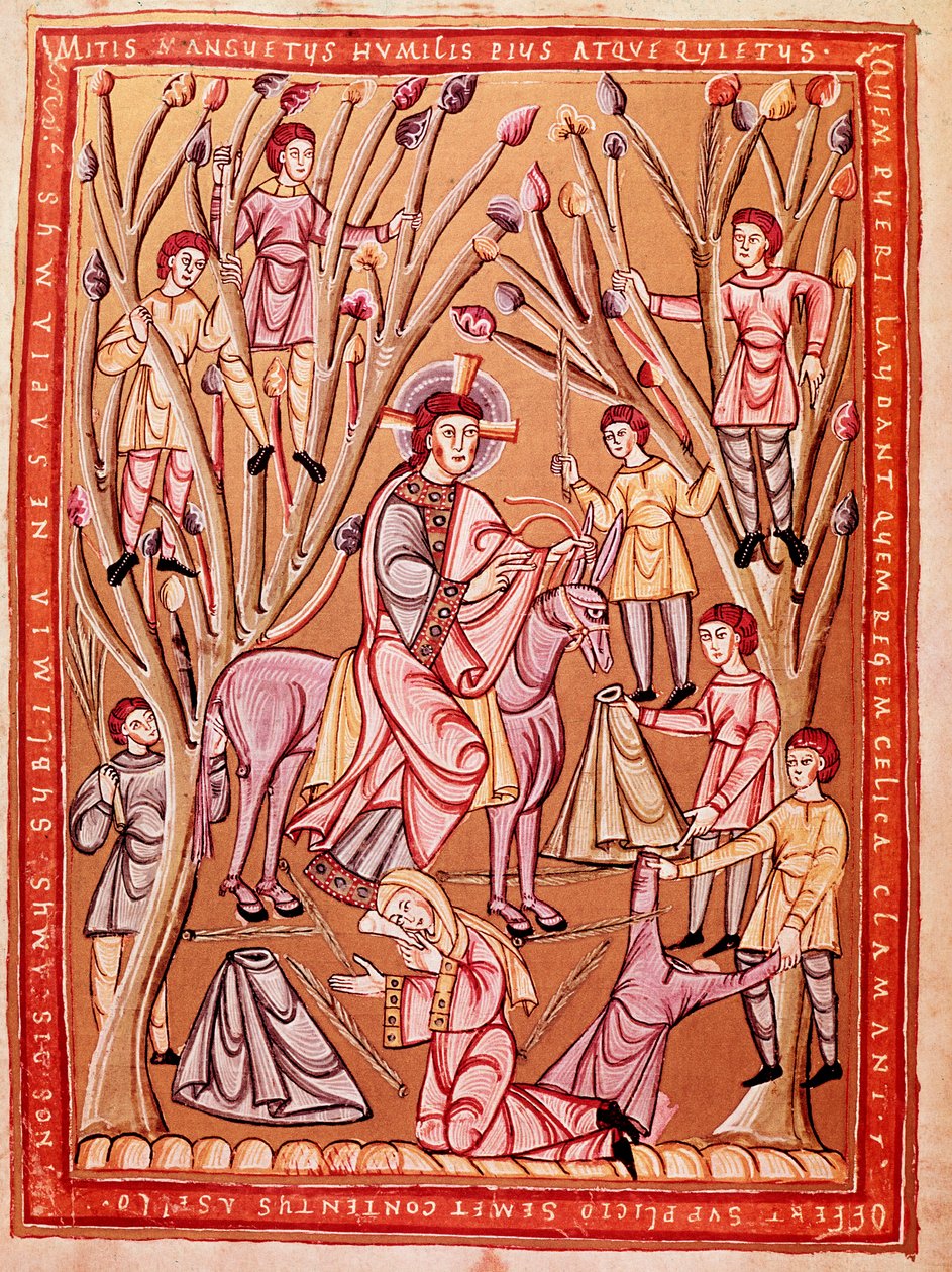 Jesus triumferande intåg i Jerusalem (miniatyr, ca 1085) av Czech School