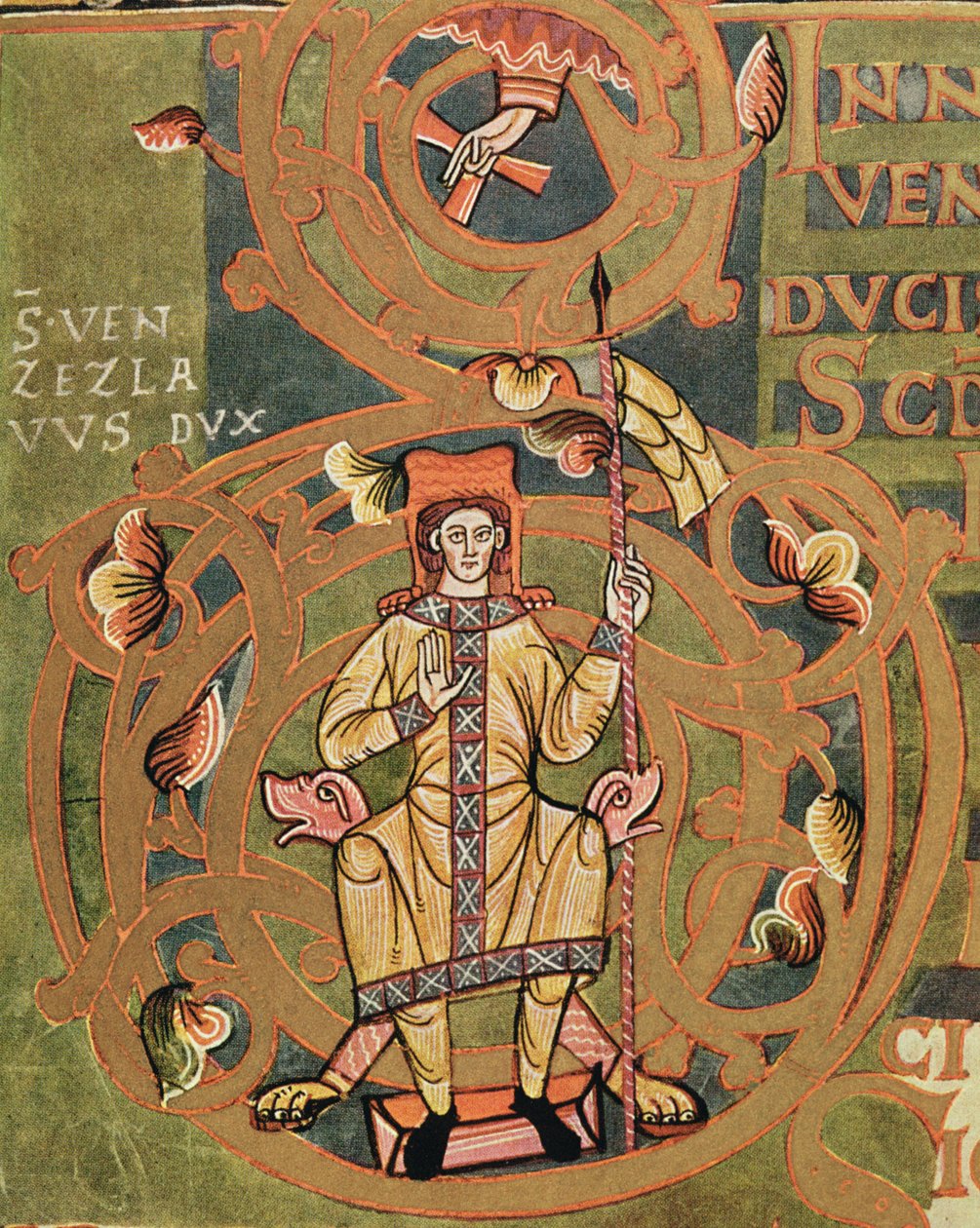Ms XIV A 13-1 St. Wenceslaus (907-929) från Vysehrad Codex, ca 1085 av Czech School