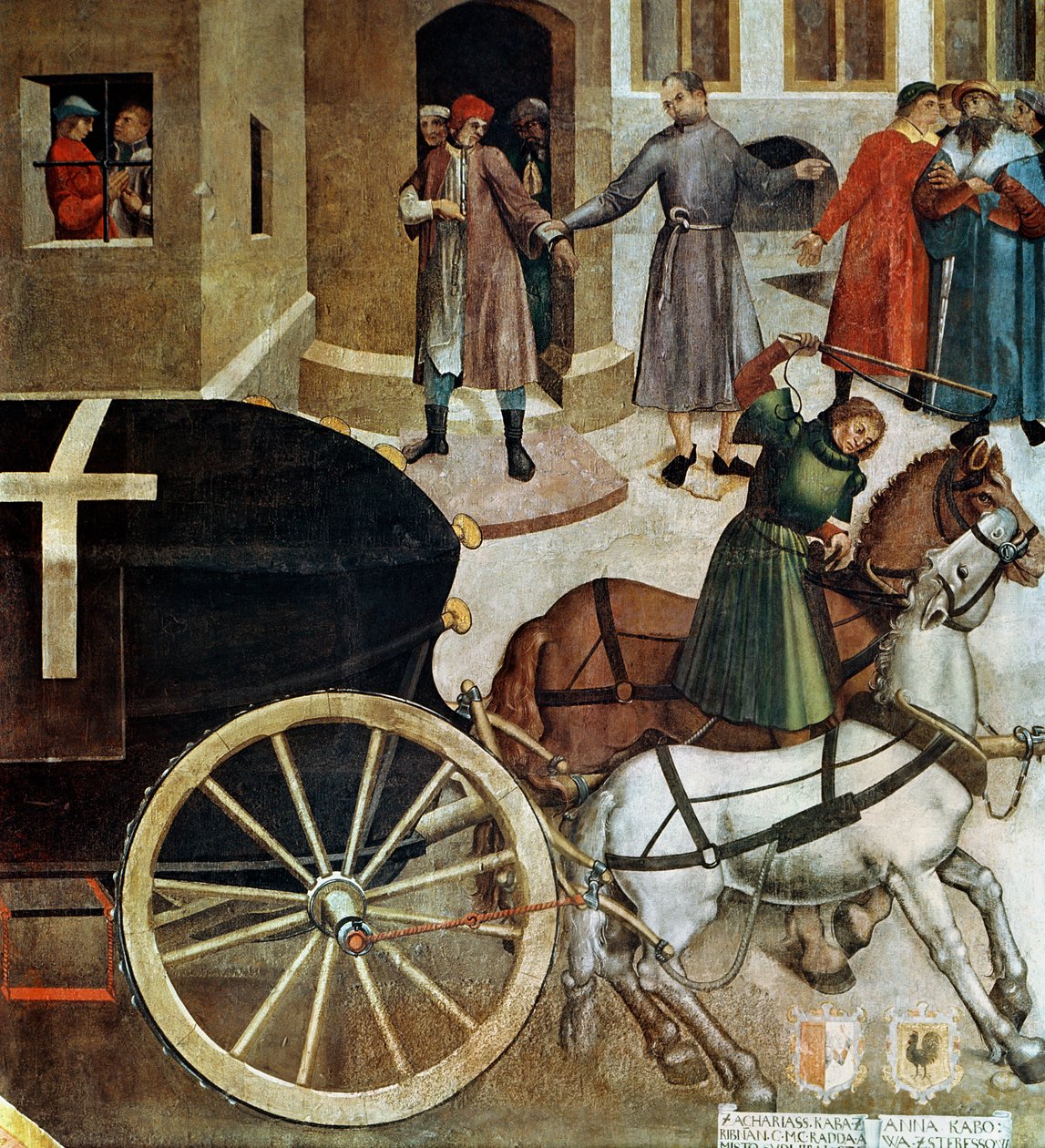 Likvagnen, detalj från St. Wenceslas liv i kapellet, 1520 (fresk) av Czech School