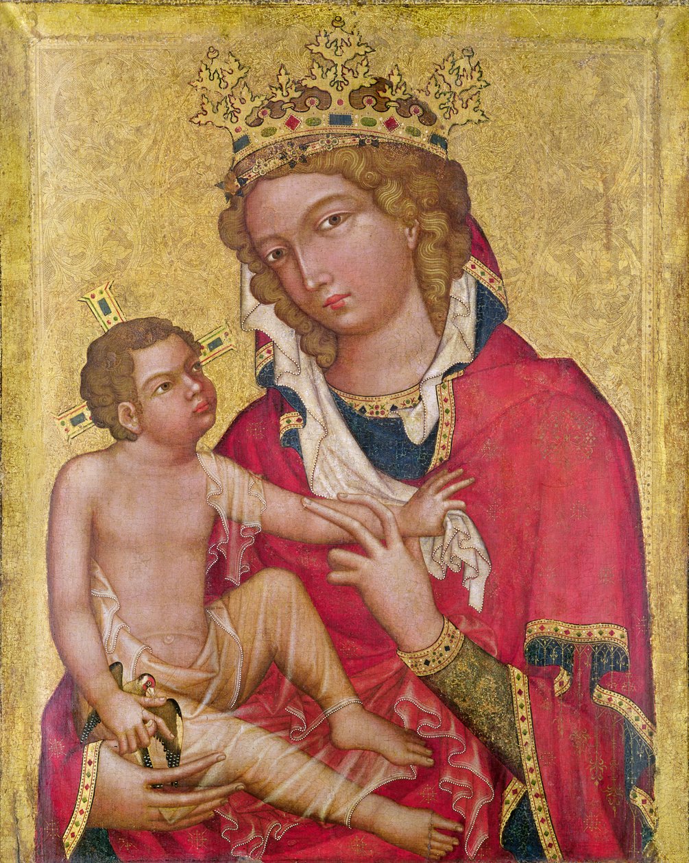 Jungfrun och barnet, ca 1350 (marouflage och tempera på panel) av Czech School