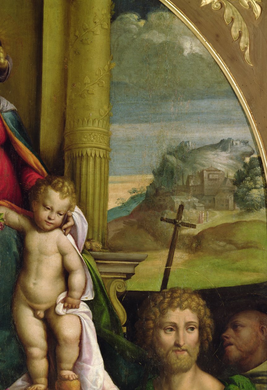 Den tronande jungfrun, detalj av Kristusbarnet (olja) (se 33422) av D. and Garofalo Dossi