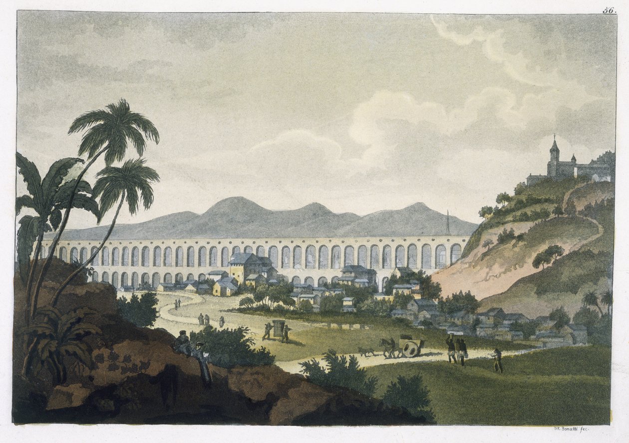 Akvedukten i Rio de Janeiro (färggravyr) av D.K. Bonatti