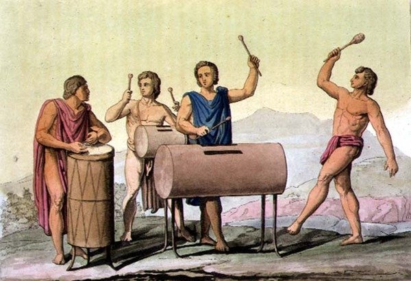 Musikinstrument (färggravyr) av D.K. (after) Bonatti