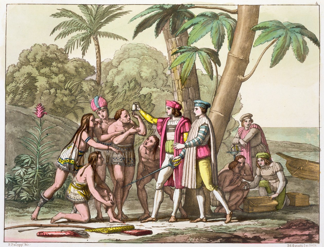 Christopher Columbus med indianer, 1492-1503 c1820-1839 av DK Bonatti