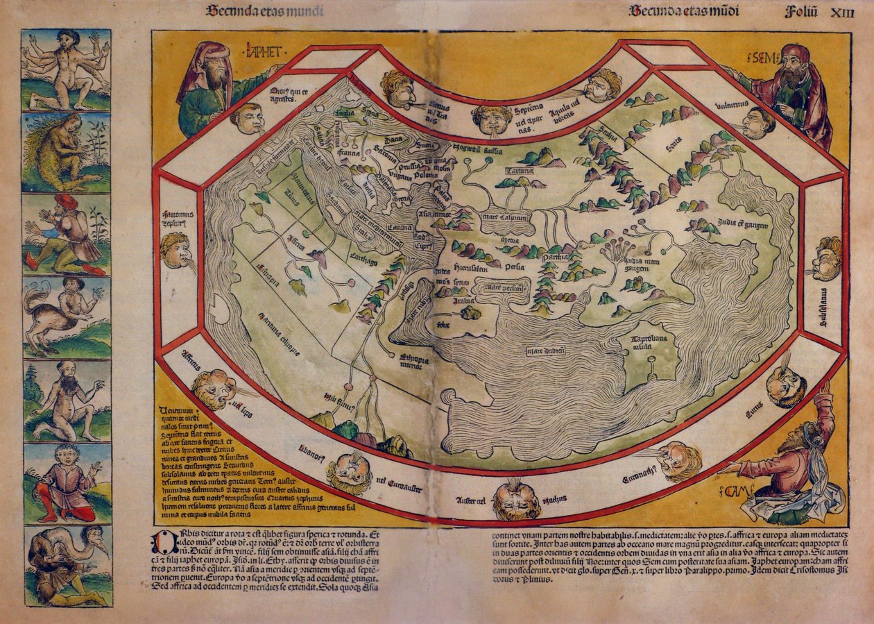 Världskarta från "Nürnbergkrönikan av D. Hartmann & Wolgemut Michael (1434-1519) Schedel