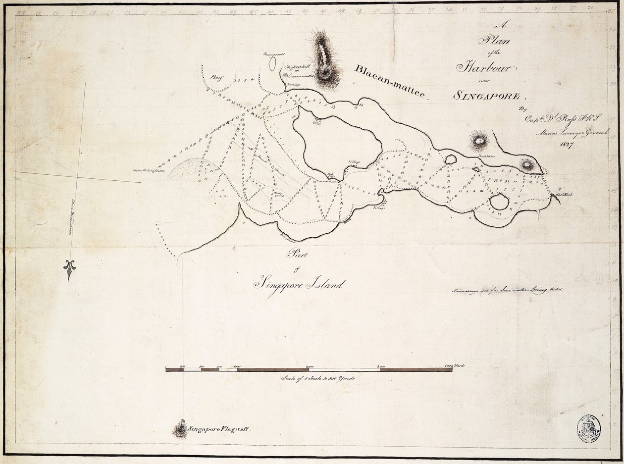 En plan över hamnen i närheten av Singapore av kapten D.l. Ross, FRS Marine Surveyor General av D. I. Ross