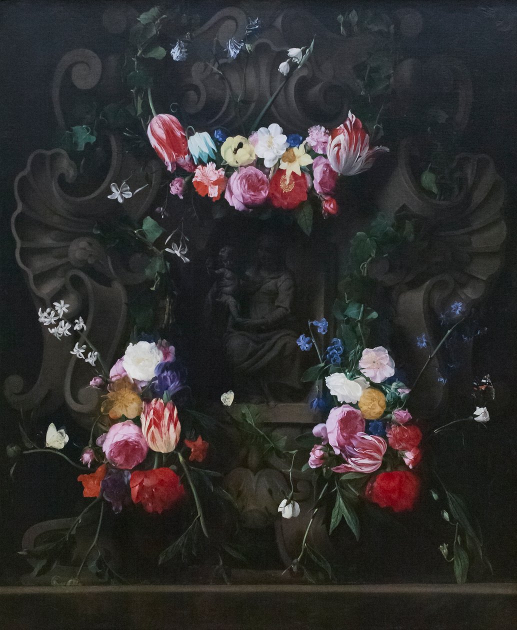 Girlander av blommor som omger Jungfrun med barn av D. & Quellinus E. (1607 78) Seghers