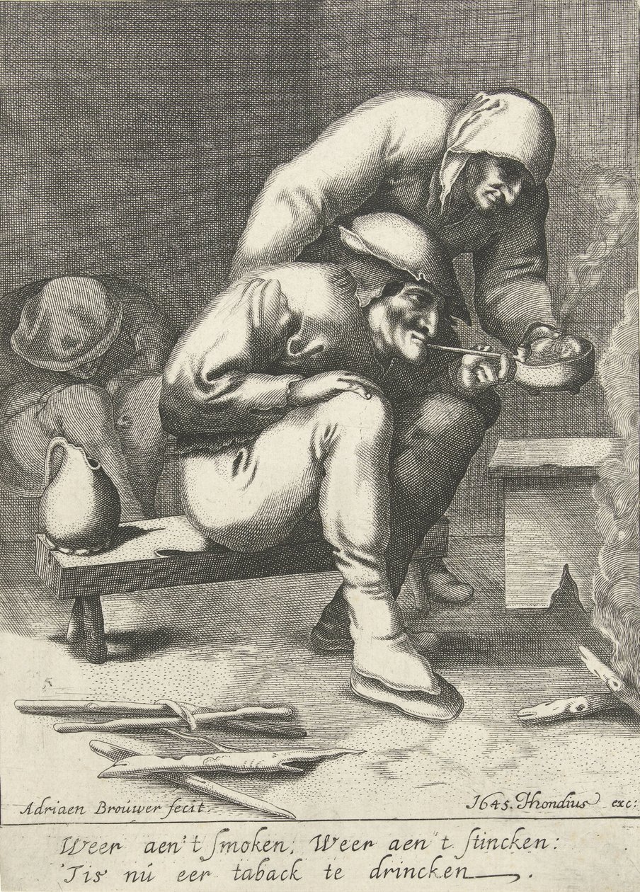 Rökande man, med en kvinna bakom sig av D. van den Bremden