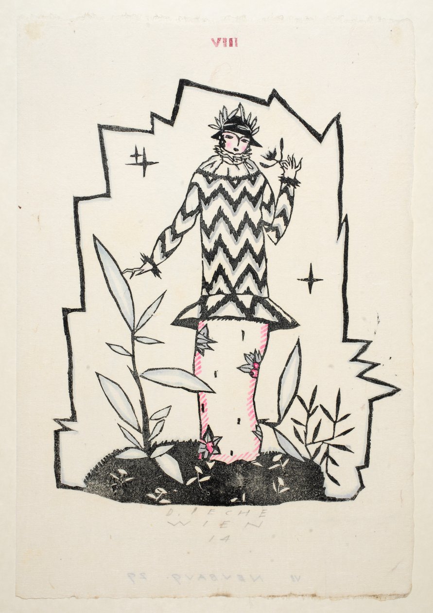 Design för en dagsklänning, 1914, skylt 8, bok 1, illustration från "Wiener Werkstatte Mode 191415", pub. Eduard Kosmack, Wien, 1914-1915 av Dagobert Peche