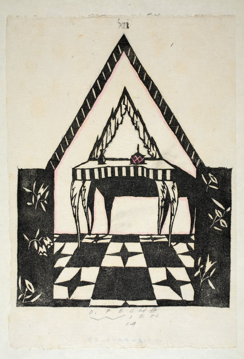 Design för ett toalettbord, platta 12, bok 3, illustration från "Wiener Werkstatte Mode 191415", pub. Eduard Kosmack, Wien, 1914-1915 (handkolorerat linoljeformat). av Dagobert Peche