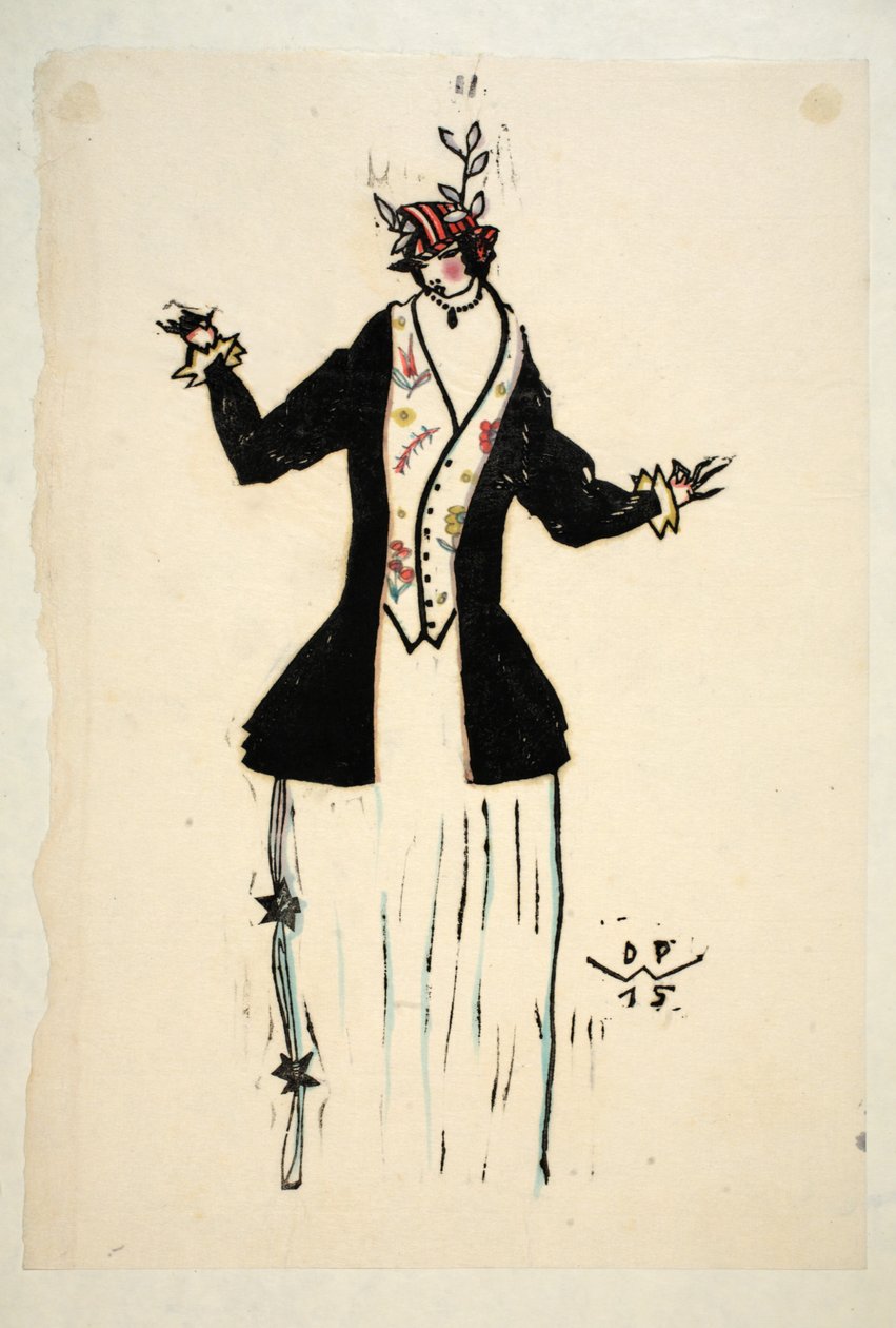 Design för jacka och väst, tallrik 2, bok 4, illustration från "Wiener Werkstatte Mode 191415", pub. Eduard Kosmack, Wien, 1914-1915 (handfärgat linosnitt) av Dagobert Peche