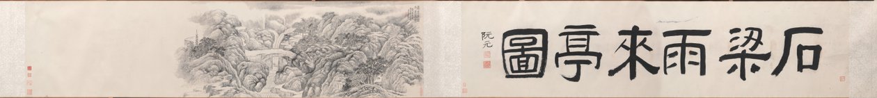 Regnande paviljong vid stenbron vid berget Tiantai av Dai Xi