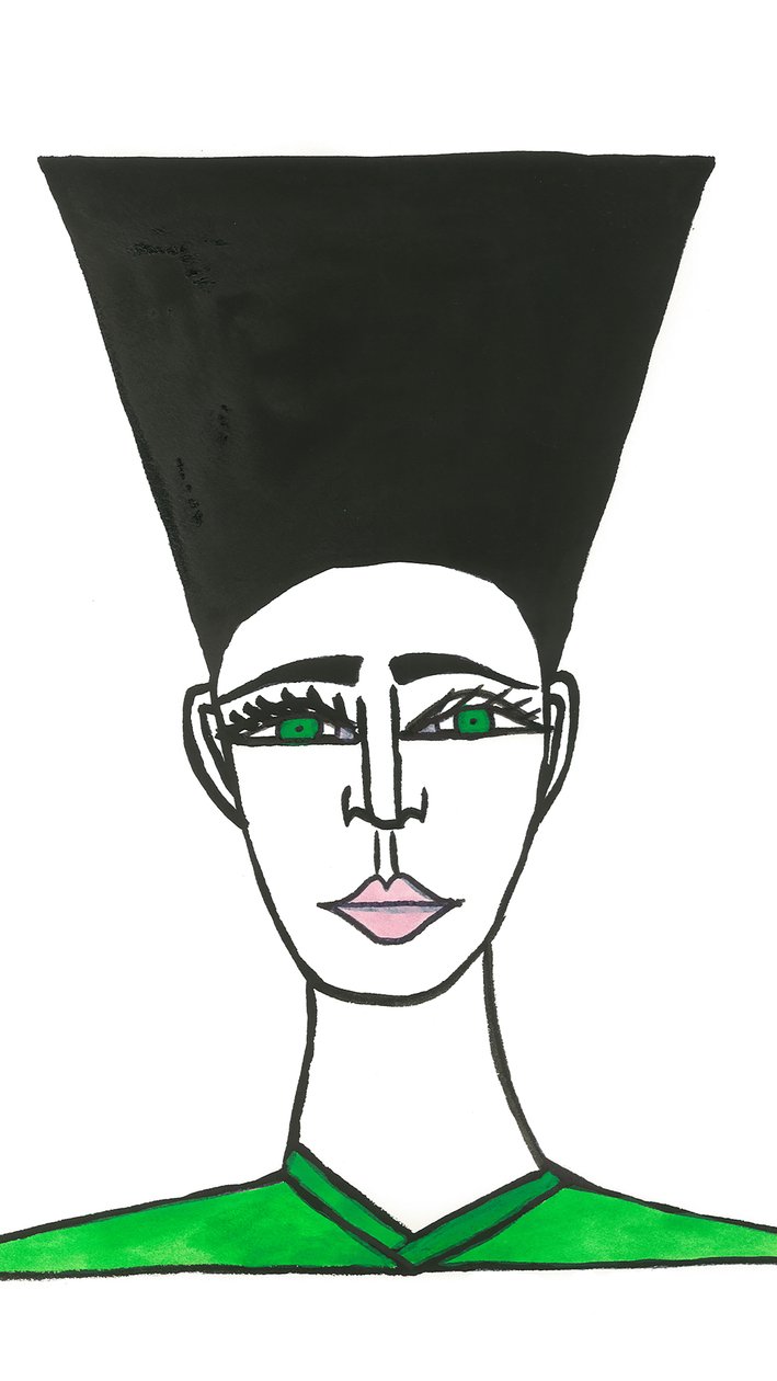 Afro Hair, 2024 (penna med färg på papper) av Daisy de Villeneuve
