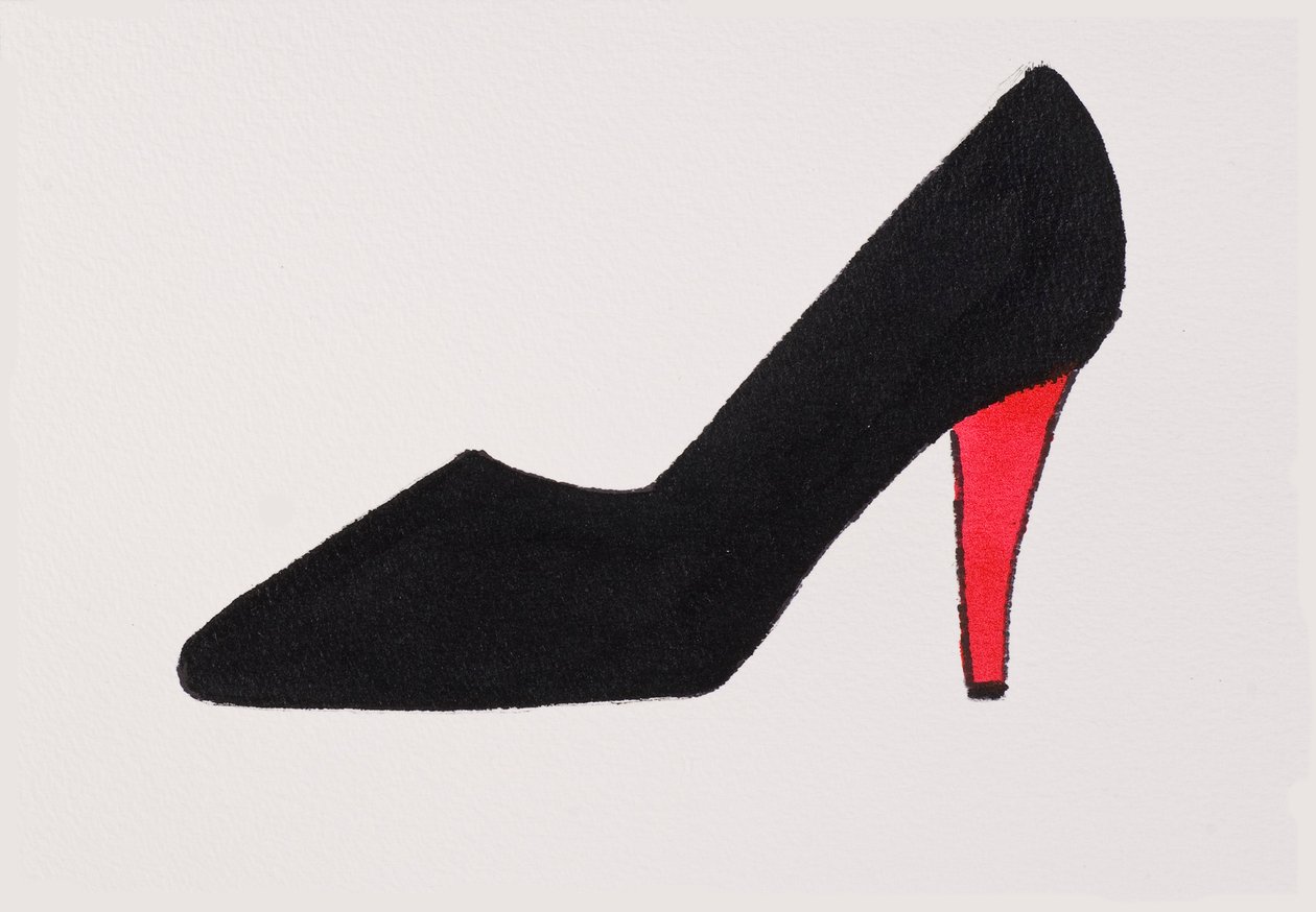 Black High Heel, 2017 (svart indiafärg, med guldfärgad tuschpenna på papper) av Daisy de Villeneuve