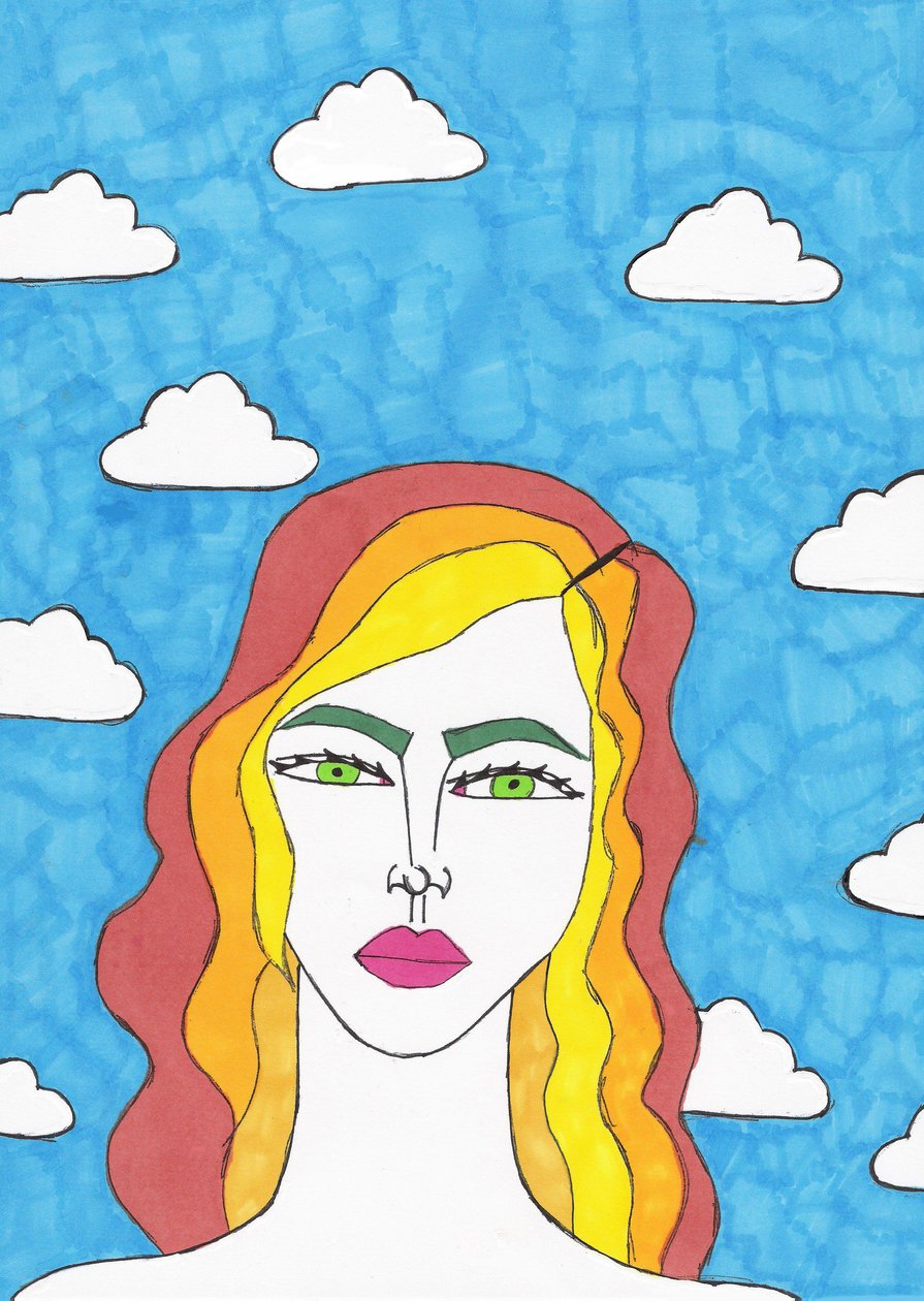 Blue Sky (tuschpenna på papper) av Daisy de Villeneuve