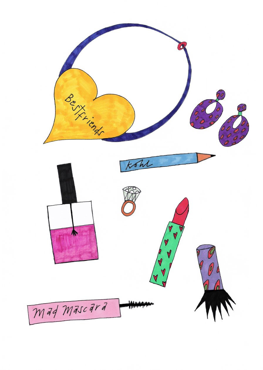 Jewellery  Make-Up, 2017 (tuschpenna på papper) av Daisy de Villeneuve