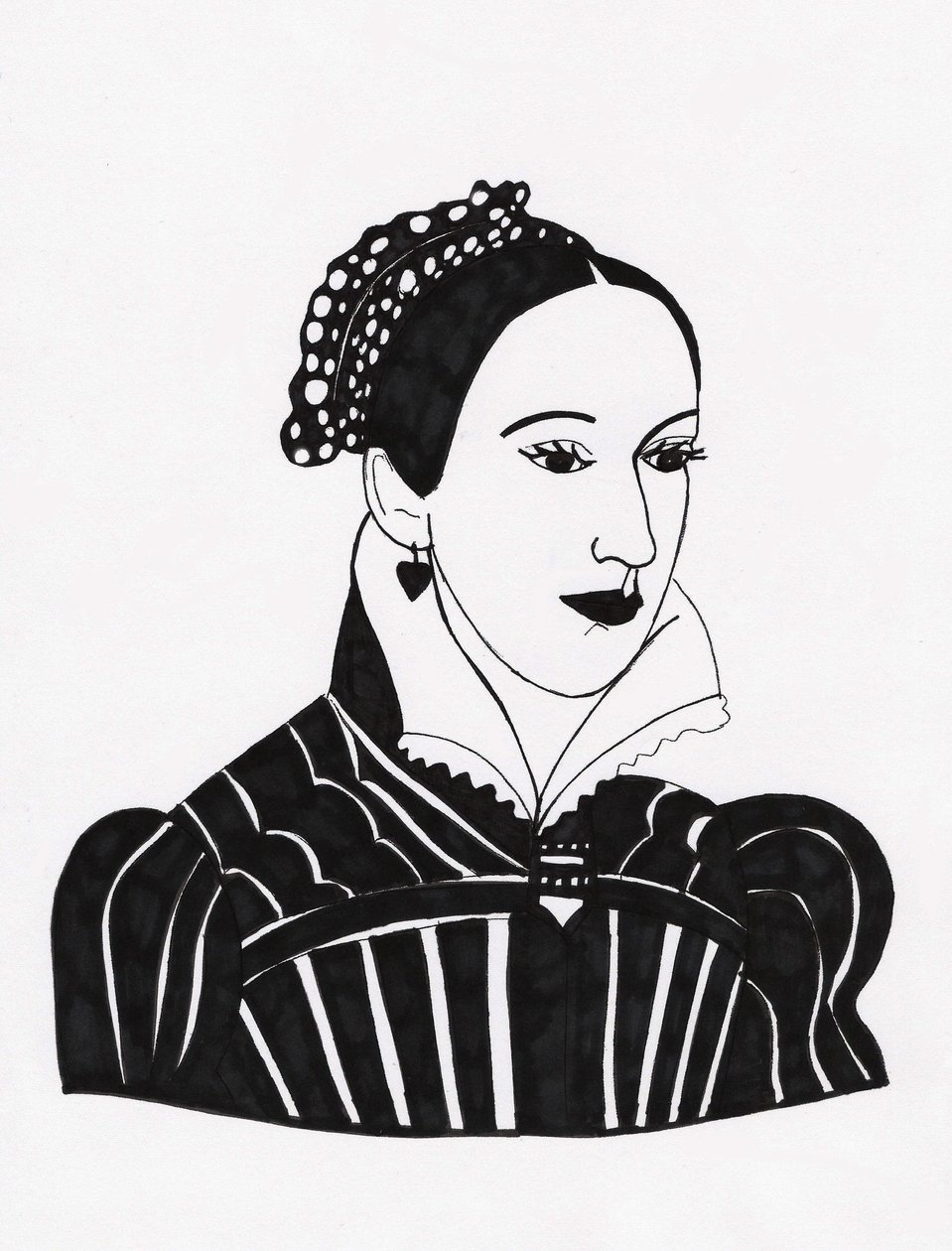 Mary Queen of Scots, 2017 (tuschpenna på papper) av Daisy de Villeneuve