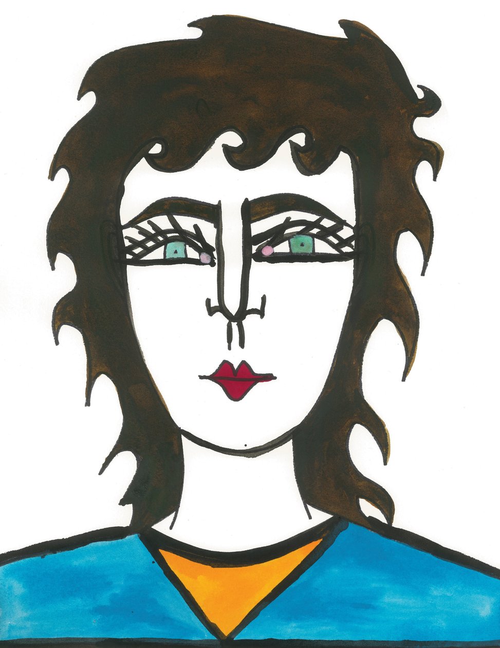 Mullet Hair, 2024 (penna med färg på papper) av Daisy de Villeneuve