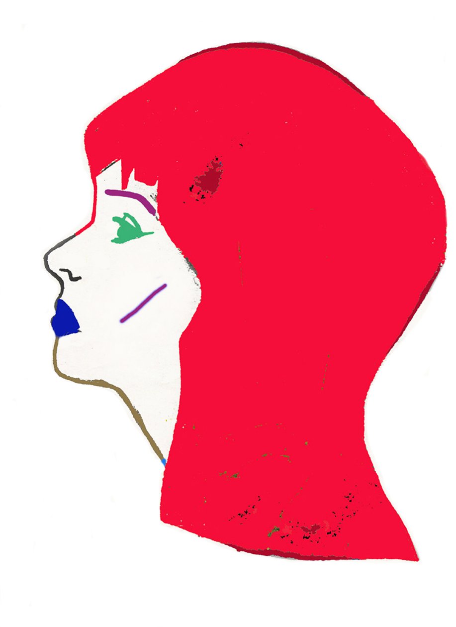 Red Head, 2017 (tuschpenna och photoshop på papper) av Daisy de Villeneuve