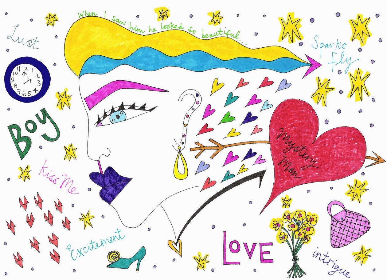 Sparks Fly, 2017 (tuschpenna på papper) av Daisy de Villeneuve