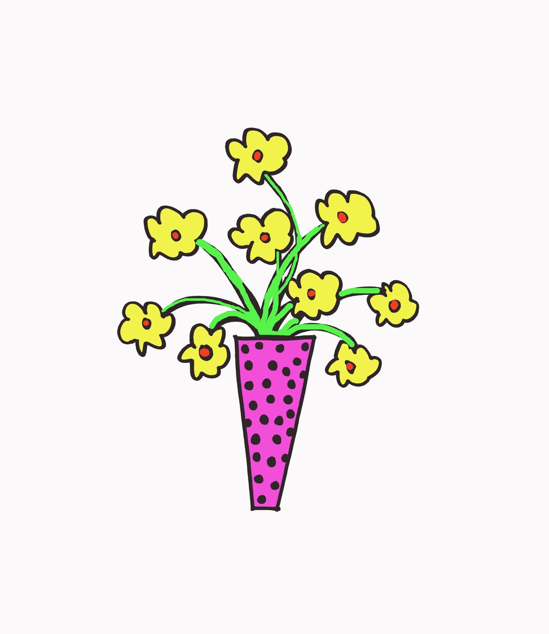 Vas med blommor (penna på papper  Photoshop) av Daisy de Villeneuve