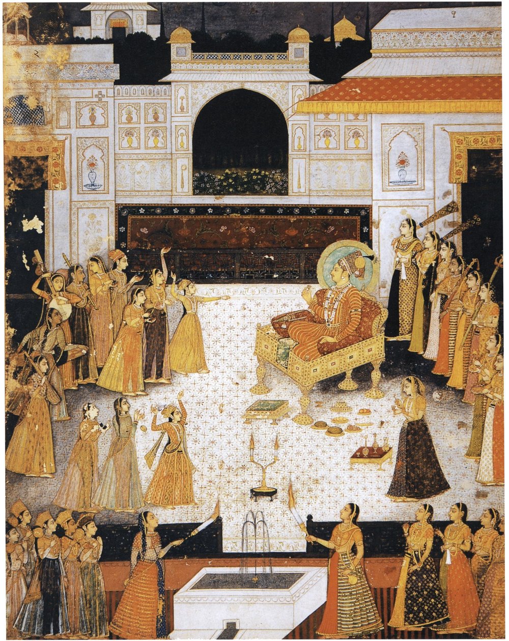 Maharaja Abhai Singh tittar på en dansuppvisning av Dalchand