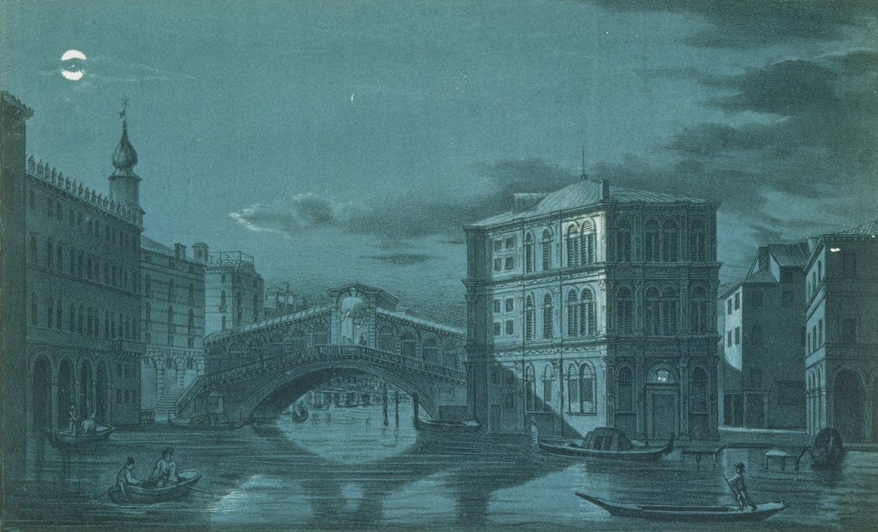 Nattlig scen av Ponte di Rialto, Venedig, graverad av Brizeghel av Dalda