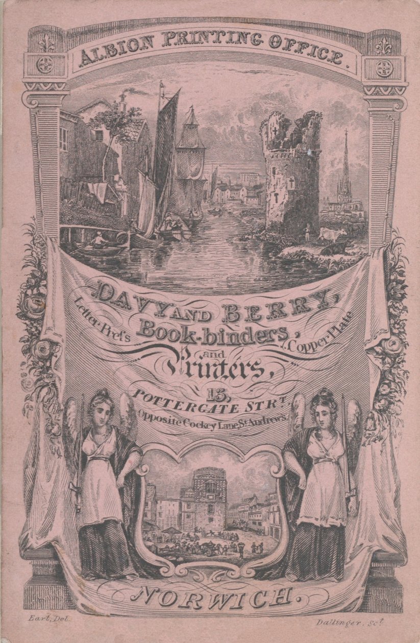 Handelskort för Davy och Berry, bokbindare och tryckare, 1800-talet. av Dallinger