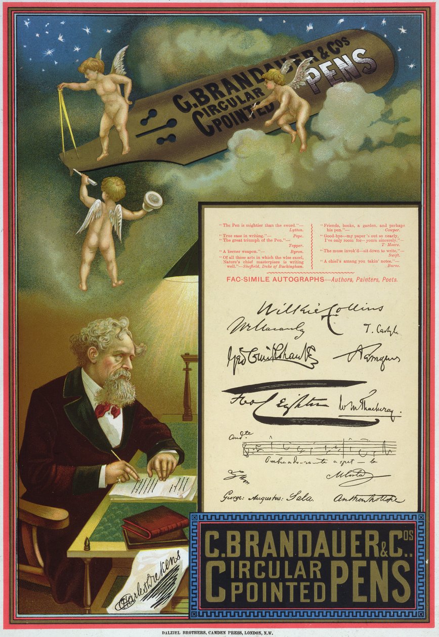 Annons för C. Brandauer und Co. cirkulära spetspennor av Dalziel Brothers