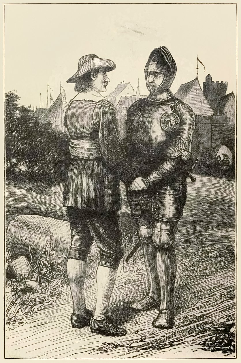 Hoppfull och kristen från The Pilgrims Progress From This World, To That What Is To Come av John Bunyan (1628-1688) illustration av Thomas Dalziel (1823-1906) Hopeful från staden Vanity ansluter sig till C av Dalziel Brothers