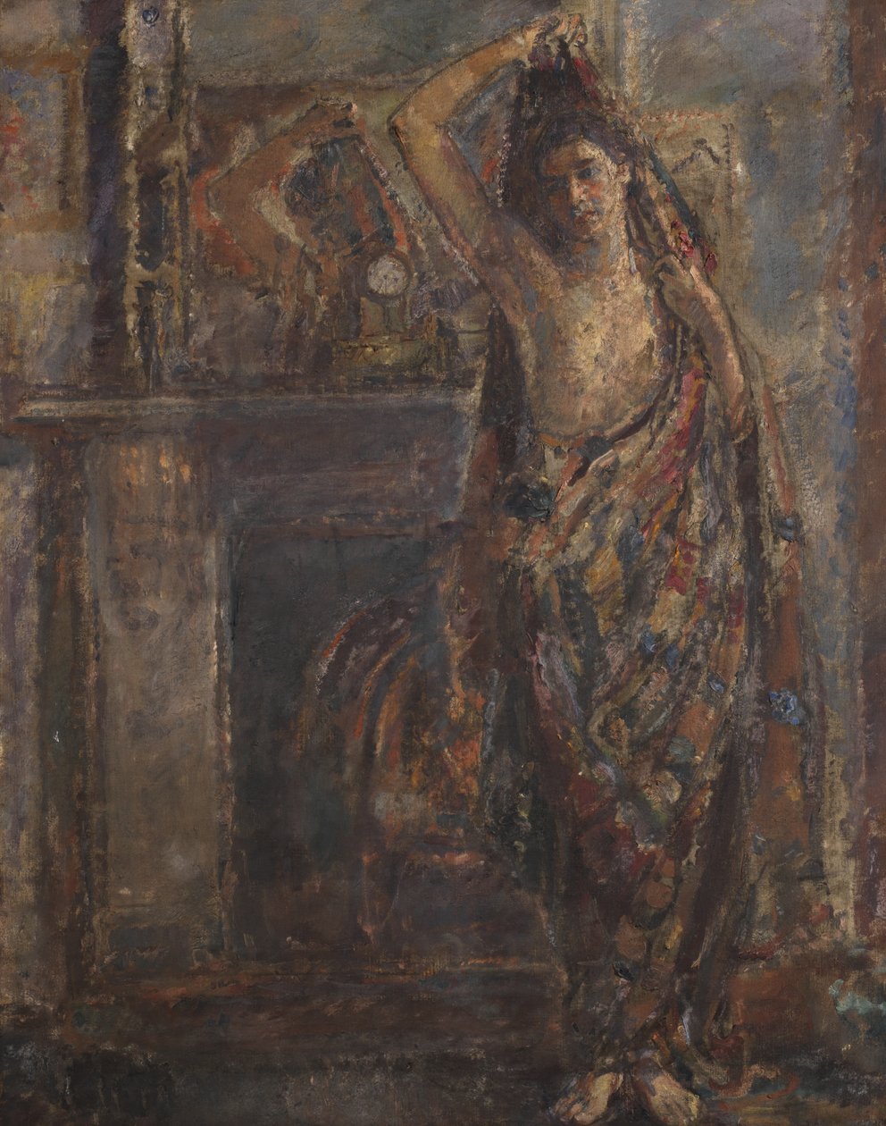 Draperad kvinna som står vid en mantel (verso), 1938 (olja på duk) av Dame Ethel Walker