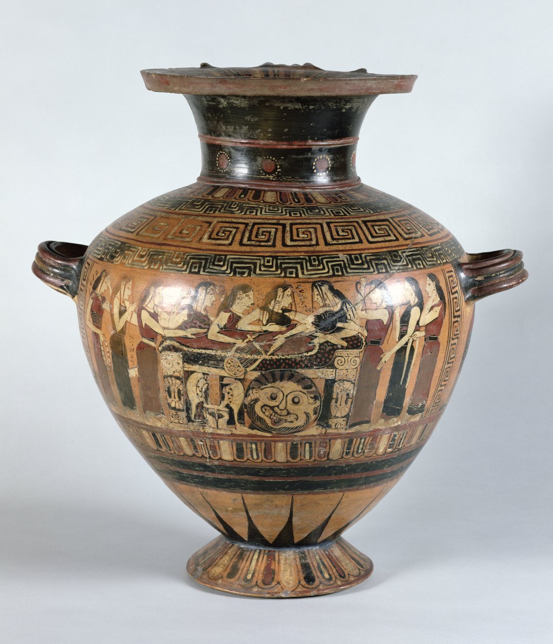 Svartfigur hydria som visar nereiderna som sörjer Achilles, ca 560-550 f.Kr. (keramik) av Damon Painter