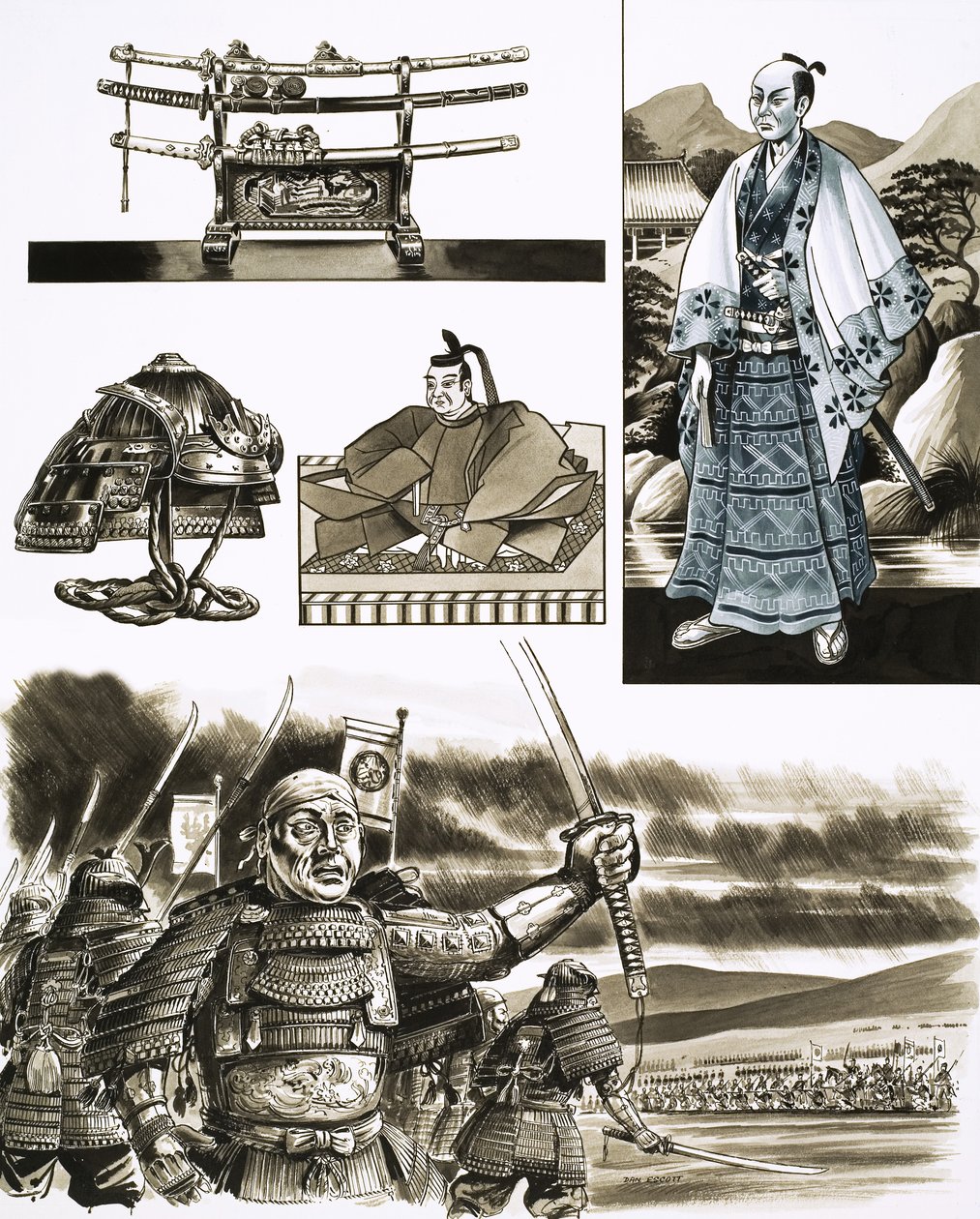 Samurajens yrke är rån och våld (gouache på papper) av Dan Escott