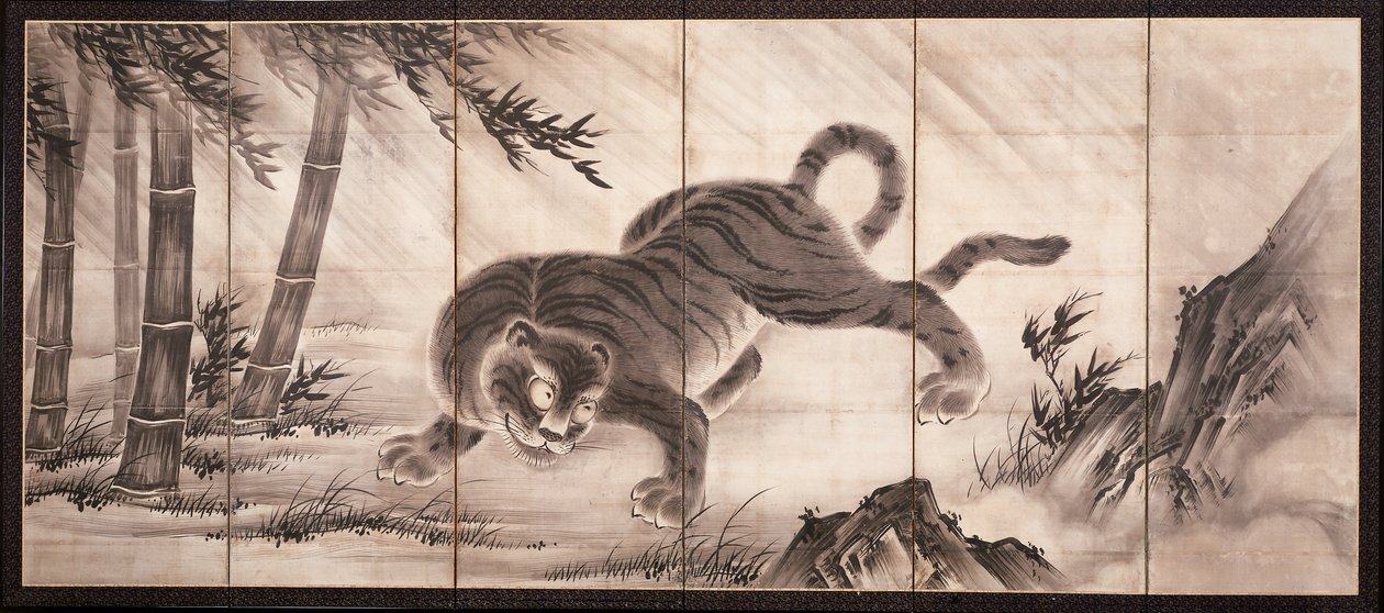 Tiger [vänster om paret Dragon och Tiger], mitten av 1500-talet (bläck på papper) (se även 6114494) av Dōan Yamada