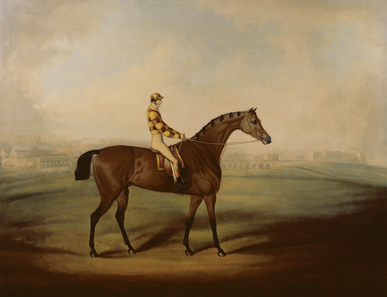 Porträtt av Bruitandorf med jockey up och Chester Racecourse Beyond av Daniel Clowes