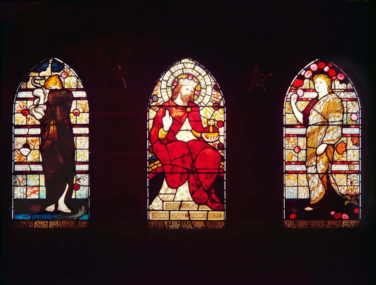 Psalm 116, Kristus i ära, Psalm 103, St Nicholas Church, Cramlington (målat glas), 1872 av Daniel Cottier