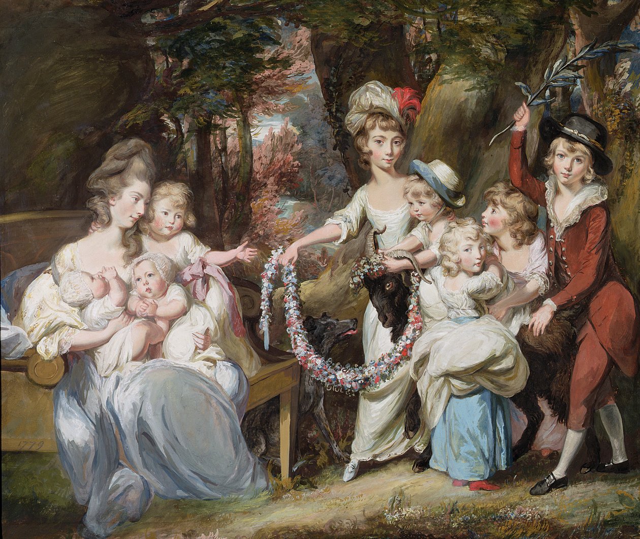 Mrs Justinian Casamajor och åtta av hennes barn, 1779 (gouache, pastell och olja på papper som lagts på linne) av Daniel Gardner
